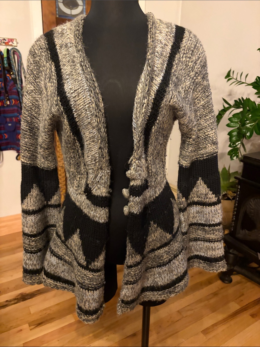 We the Free Cozy Black and Gray Open Cardigan Sweater